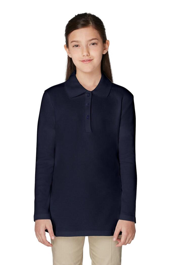 French Toast - Girls Long Sleeve Interlock Knit Polo with Picot Collar