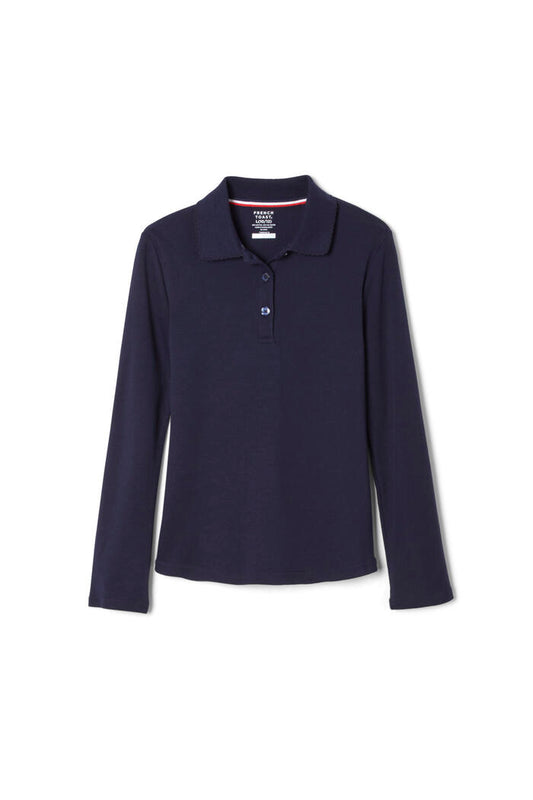 French Toast - Girls Long Sleeve Interlock Knit Polo with Picot Collar